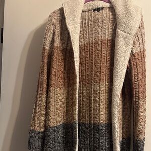 Lety &Me Cozy Multicolor Cable Knit Sweater Cardigan Size Large